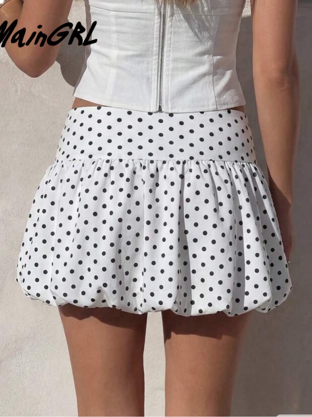 SHEIN White Mini Skirt with Black Polka Dots